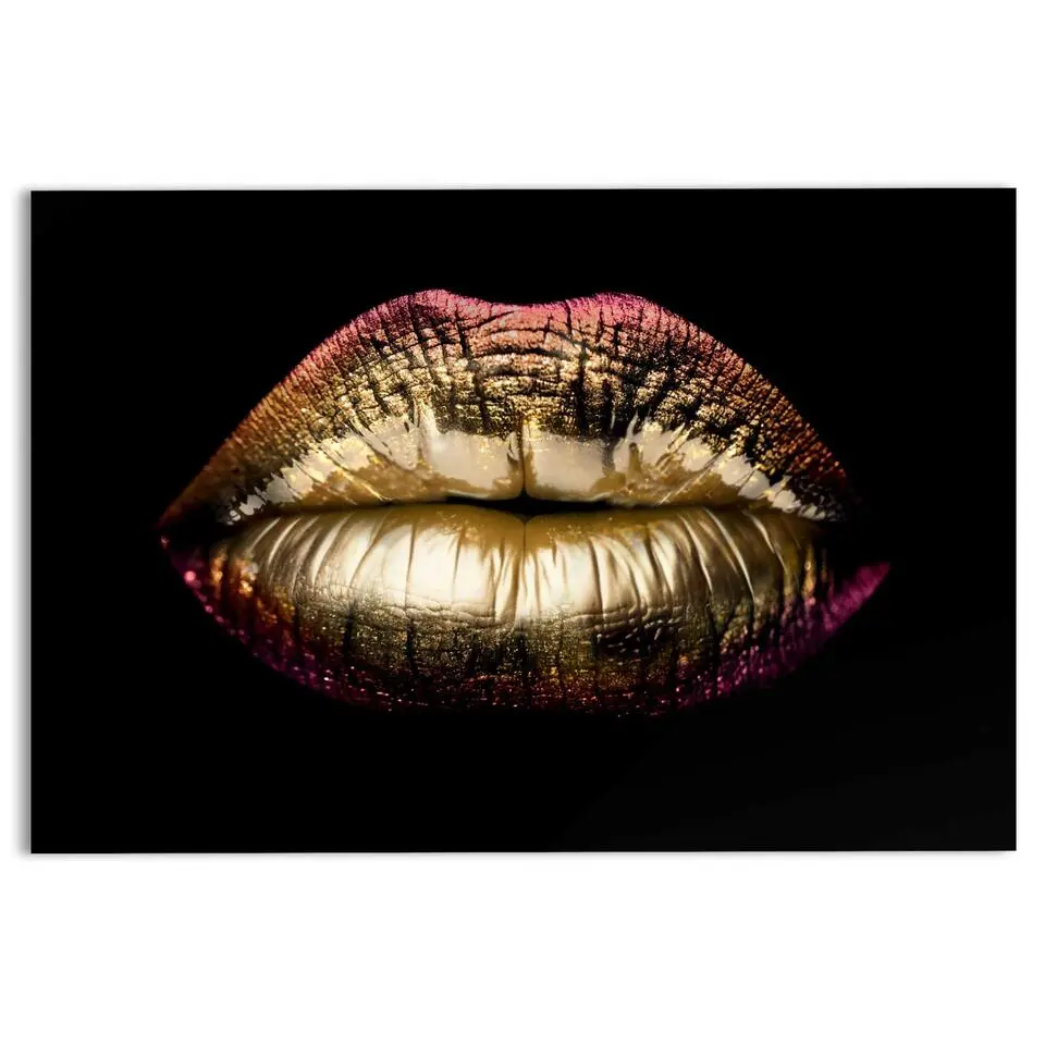 Glasschilderij Perfect Lips - 78x116cm - Goudkleurig