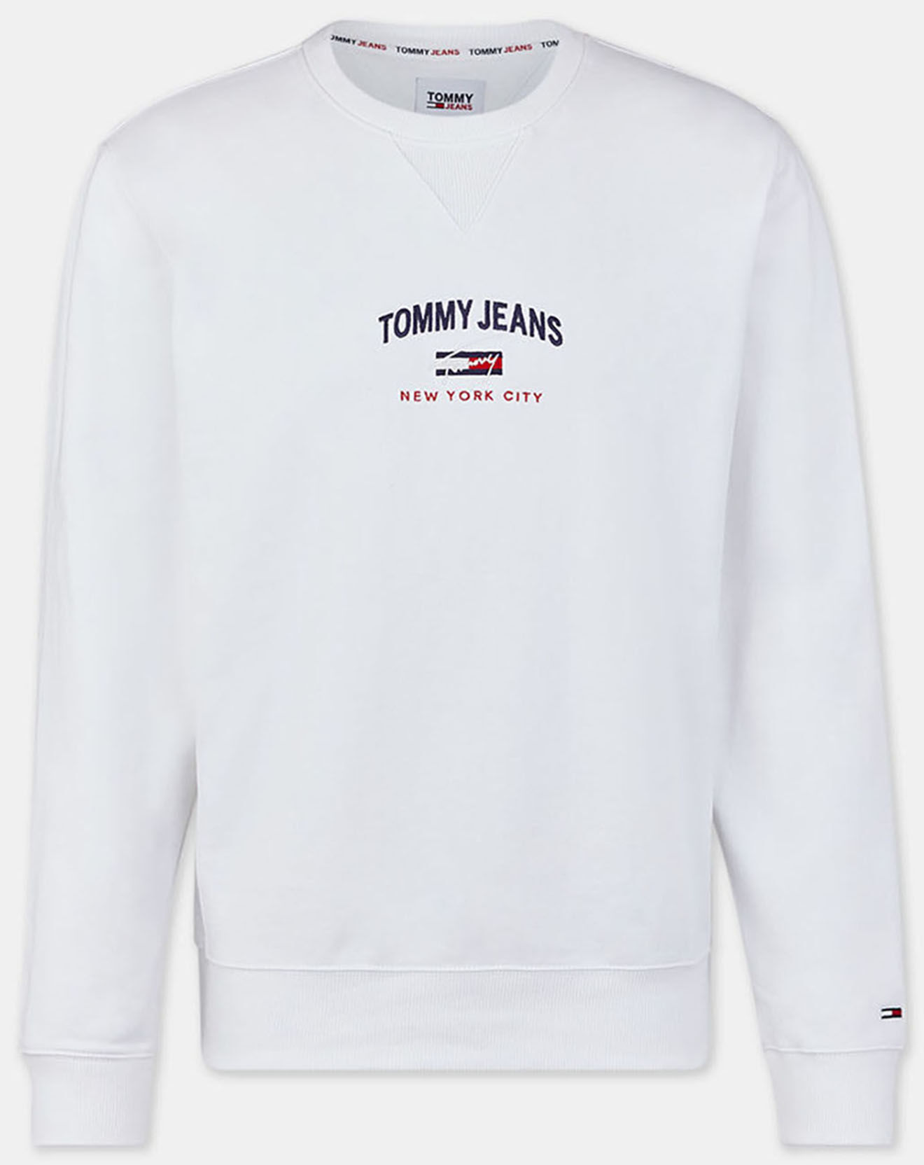 Tommy Jeans Sweat 100% Coton Bio timeless logo crew blanc