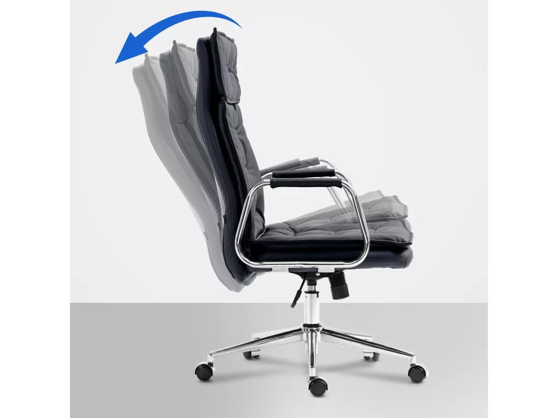 Chaise de bureau - Véritable cuir & Métal chromé - Noir - Sotira