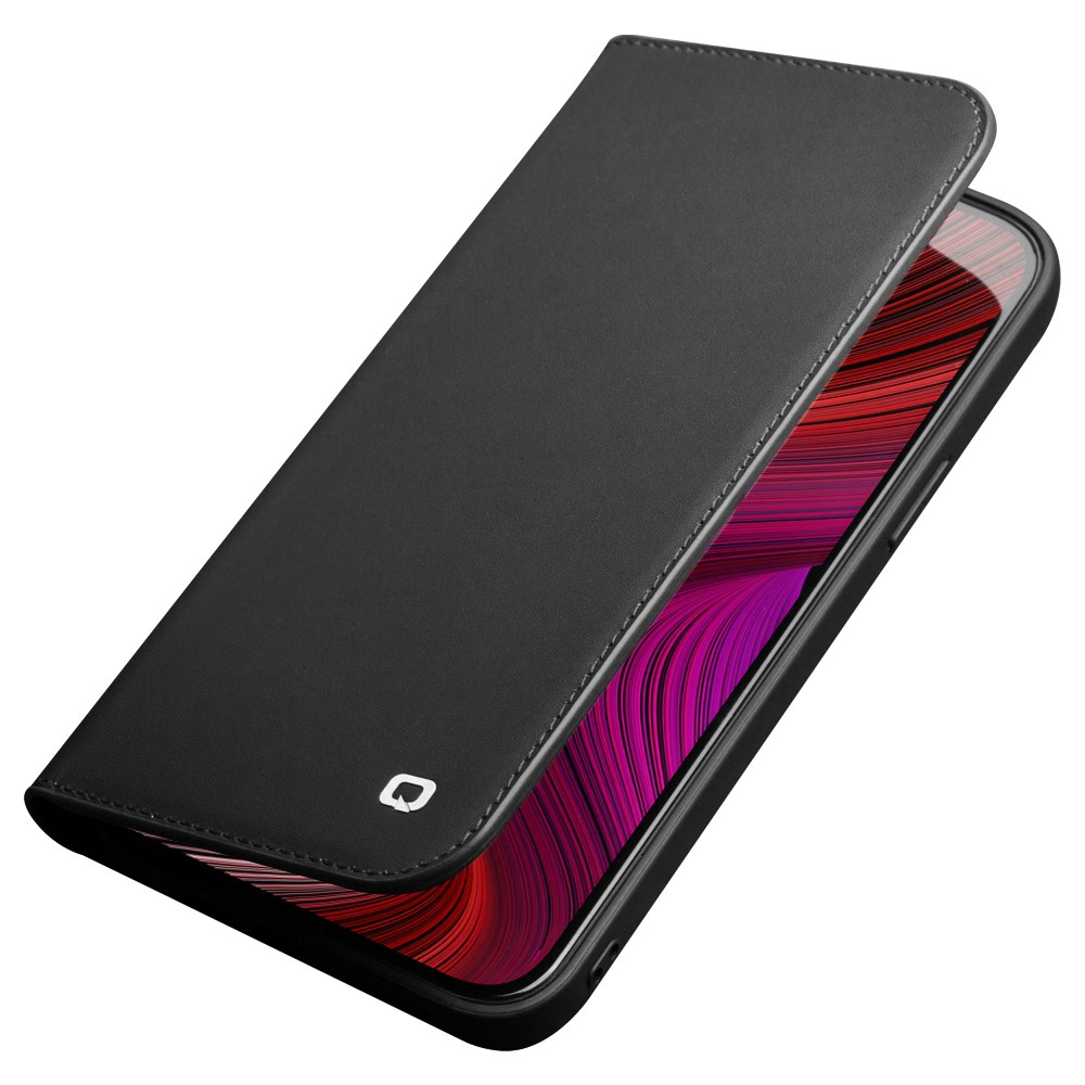iPhone 13 Echtleder Tasche Flip Cover mit Kartenfächer - Schwarz (Matt)