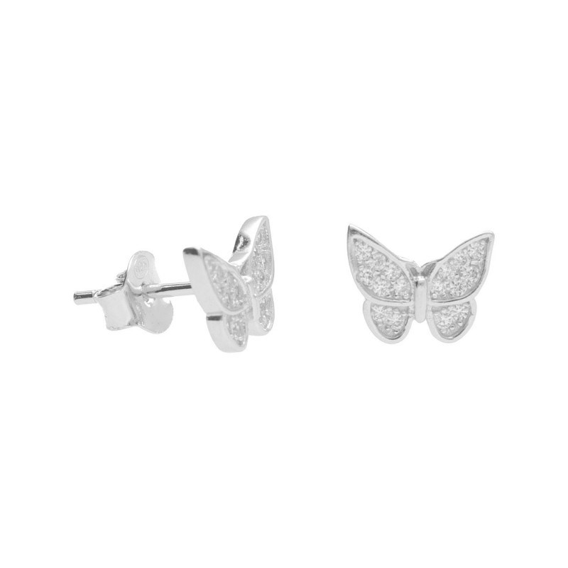Boucles d'Oreilles Argent 925/000 Rhodié - Papillon Pavé de Zirconiums