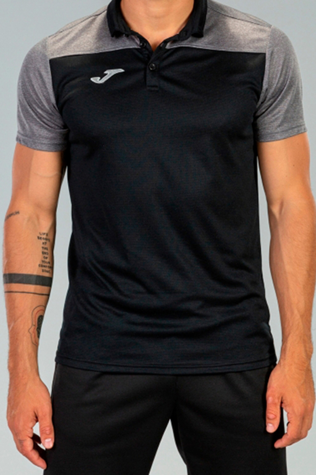Camisa Polo Hobby II Preta e Cinza de Manga Curta
