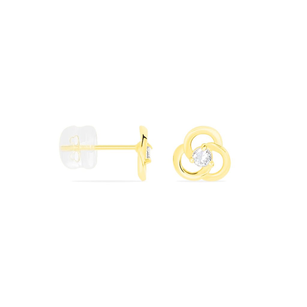 Boucles D'oreilles Puces Eleanor Fleur Or Jaune Oxyde De Zirconium