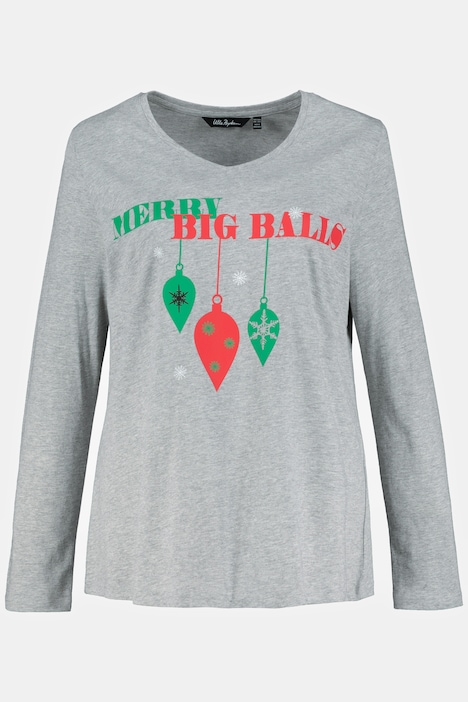 Shirt, Weihnachtsmotiv, Classic, V-Ausschnitt, Langarm