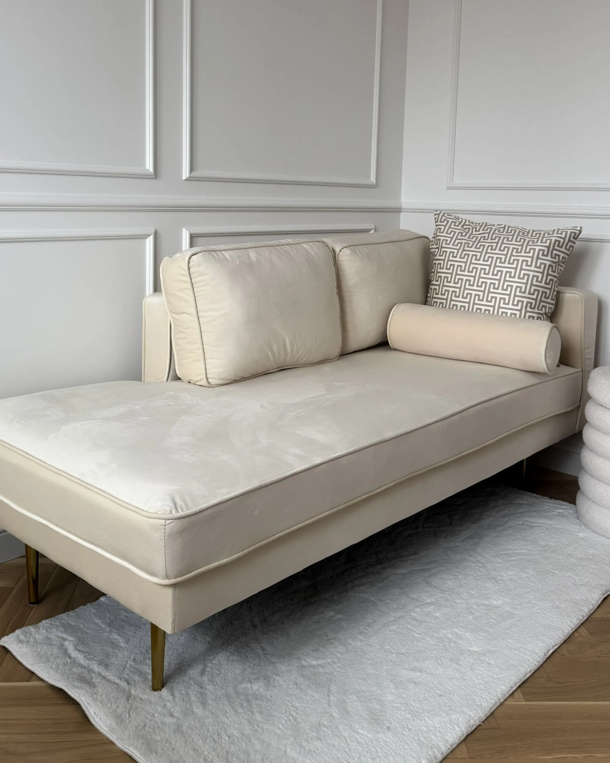 Rechtszijdige chaise longue MIRAMAS Fluweel Beige