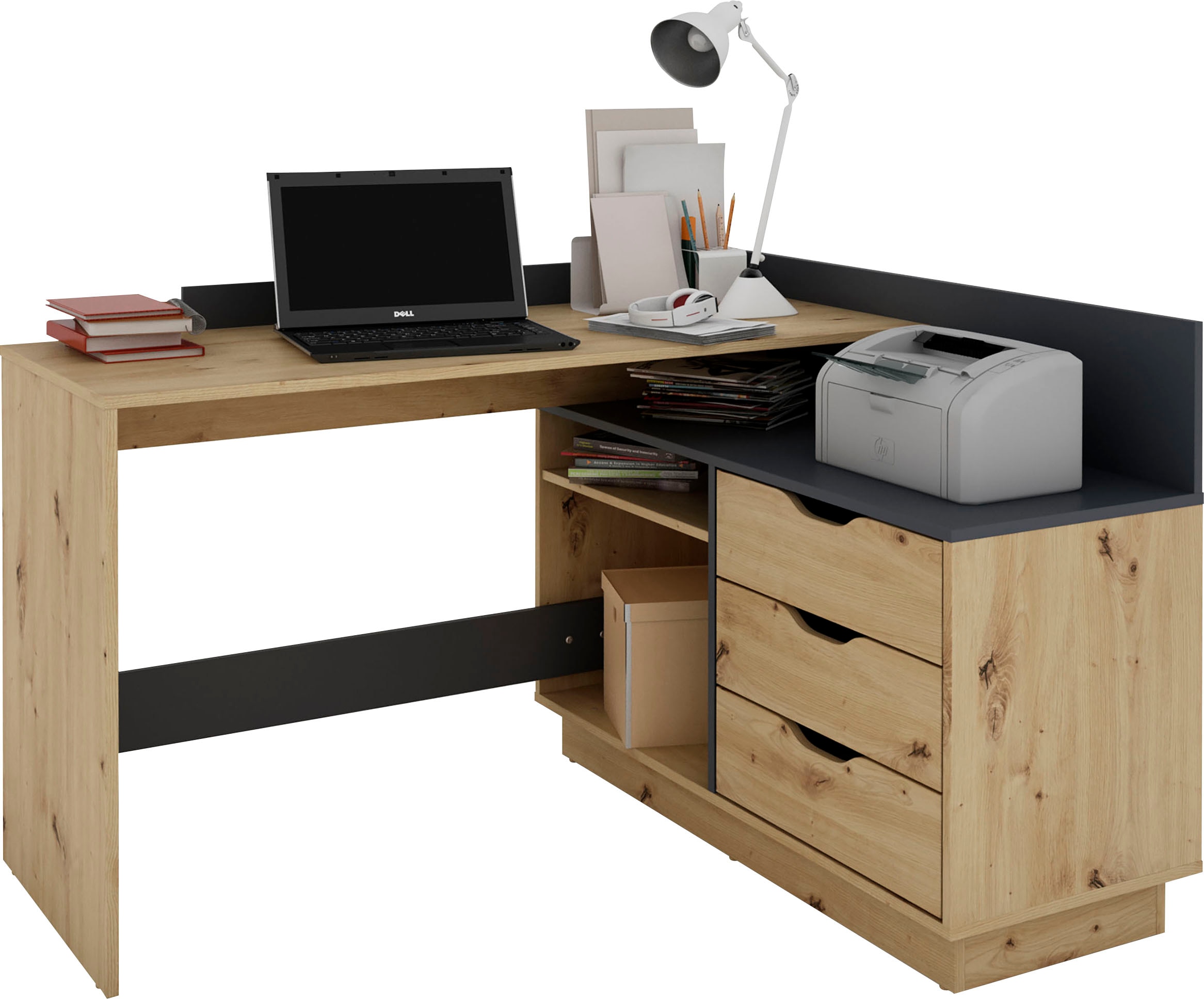 byLIVING Eckschreibtisch »Bern« mit viel Stauraum, Breite 129 cm, rechts oder links montierbar