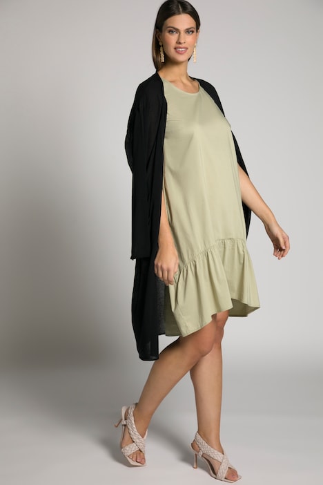 Kleid, Volantsaum, A-Linie, Rundhals, ärmellos
