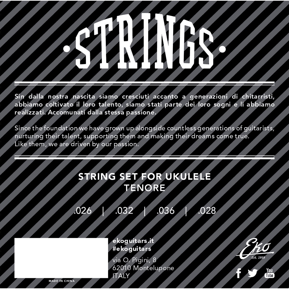 EKO Strings Ukulele Tenore Medium snarenset voor tenor ukelele