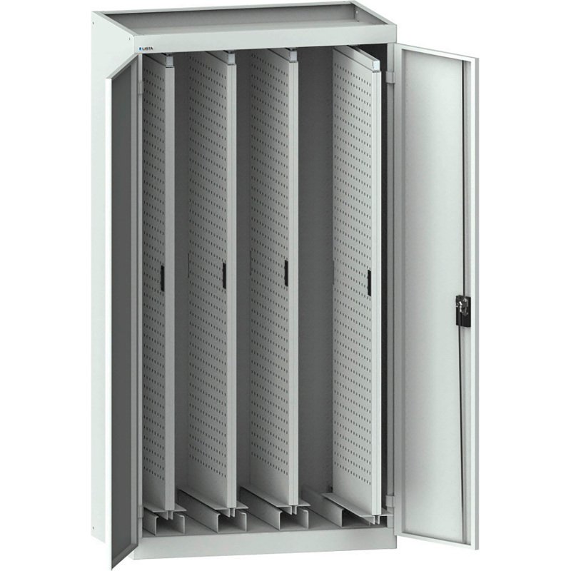 Armoire avec 2 portes battantes à 4 extensions verticales avec parois perforées Lista H 195 x L 100 x P 60 cm KEY Lock  gris RAL 7035
