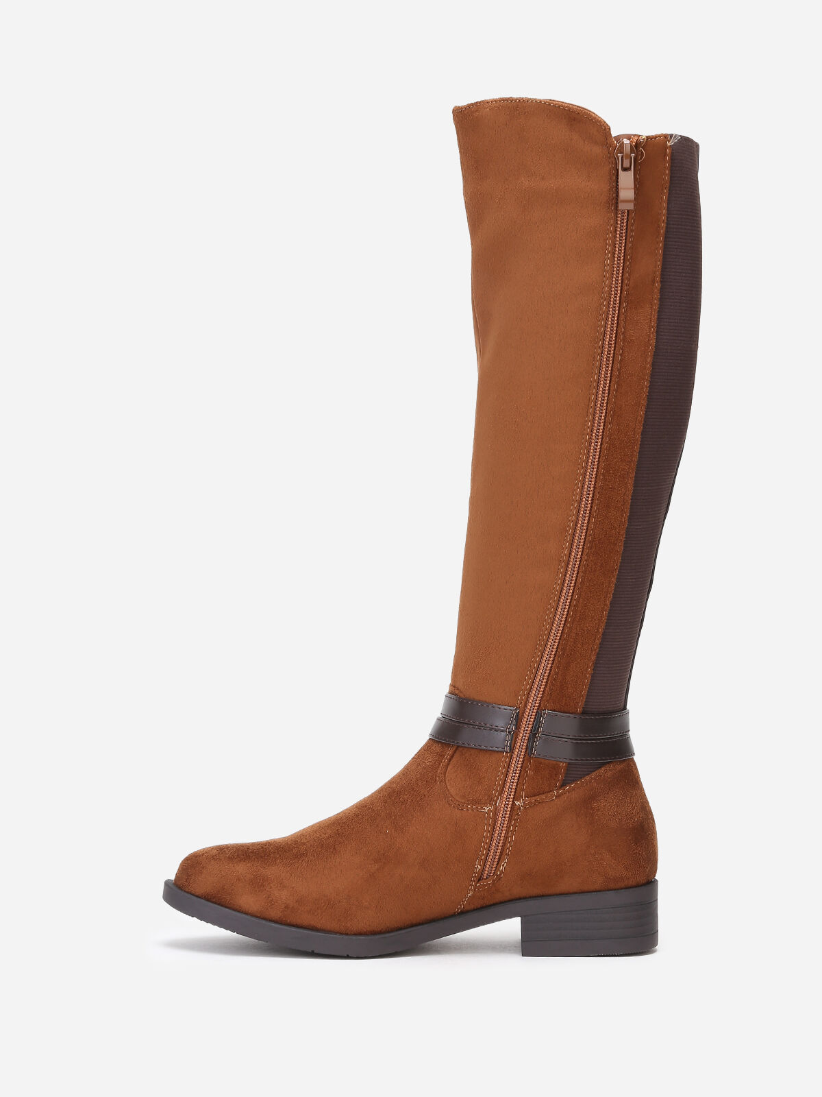 Bottes cavalières en suédine à brides- Camel
