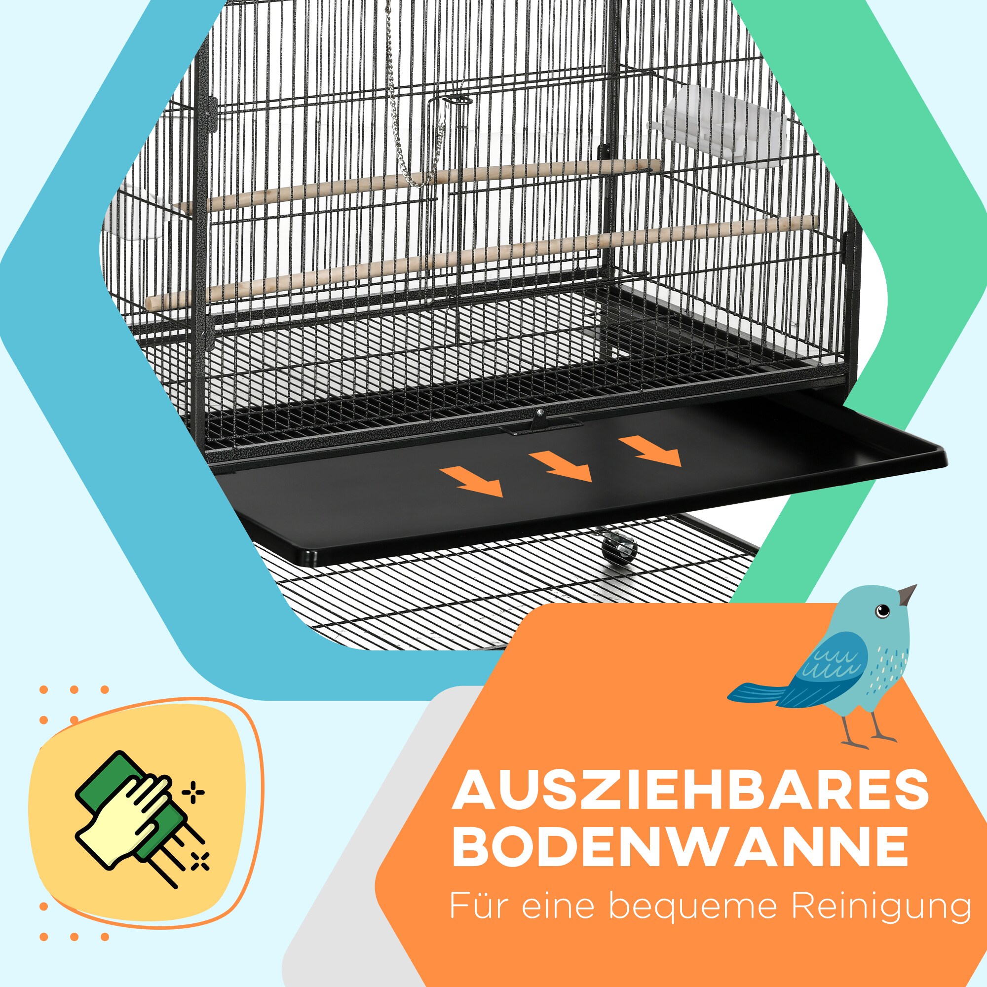 PawHut Vogelkäfig mit Rollen grau 94L x 57B x 153H cm