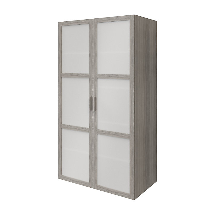 Armoire penderie effet chêne grisé portes battantes en verre opaque GoodHome Atomia H. 187,5 x L. 100 x P. 60 cm