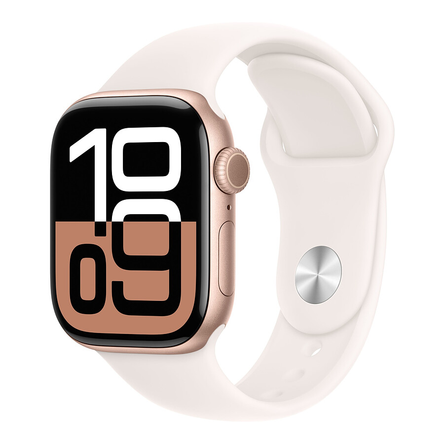 Apple Watch Series 10 GPS + Cellular - Aluminium Rose Or - Bracelet Sport Rose Tendre - 42 mm - Taille S/M