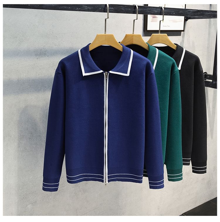Phoneus - Tweekleurige cardigan met kraag en rits