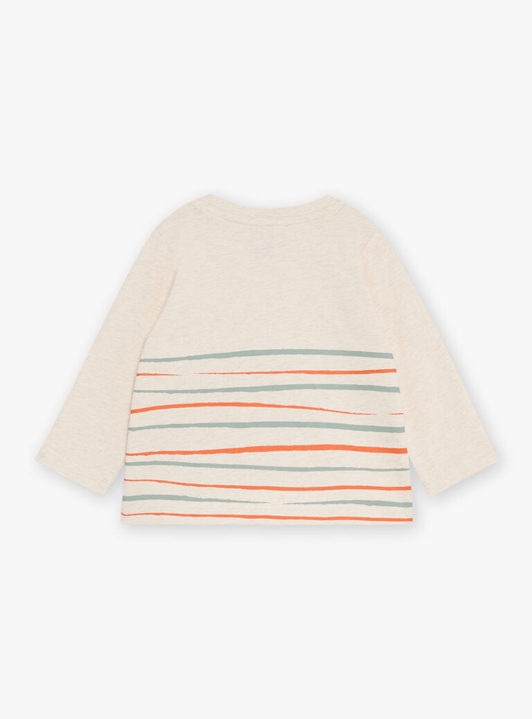 T-shirt beige chiné à manches longues à motif renard