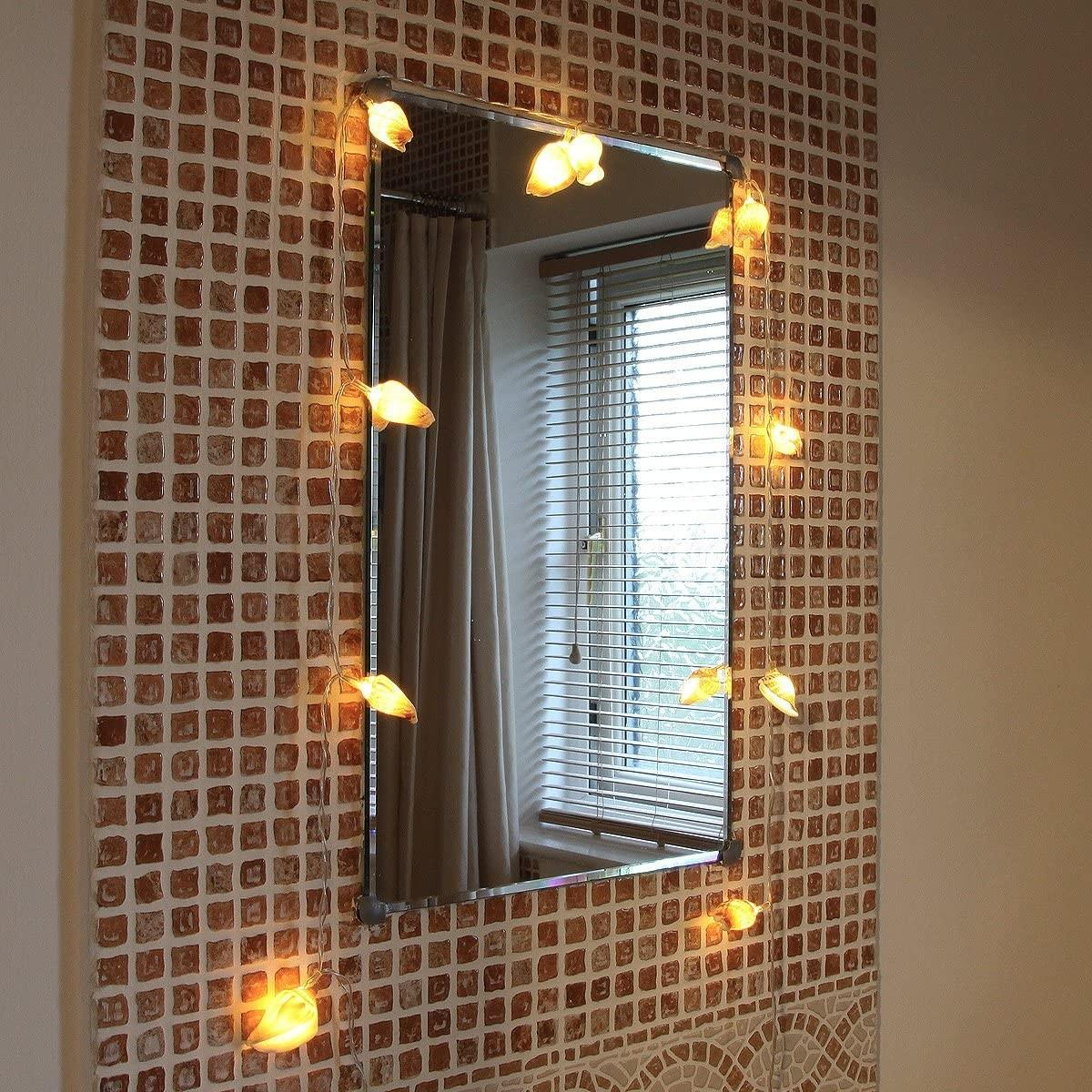 (2m) 10 LED's Sommer Deko Lichterkette Muscheln Beleuchtung (Batteriebetrieben) - Warmweiss