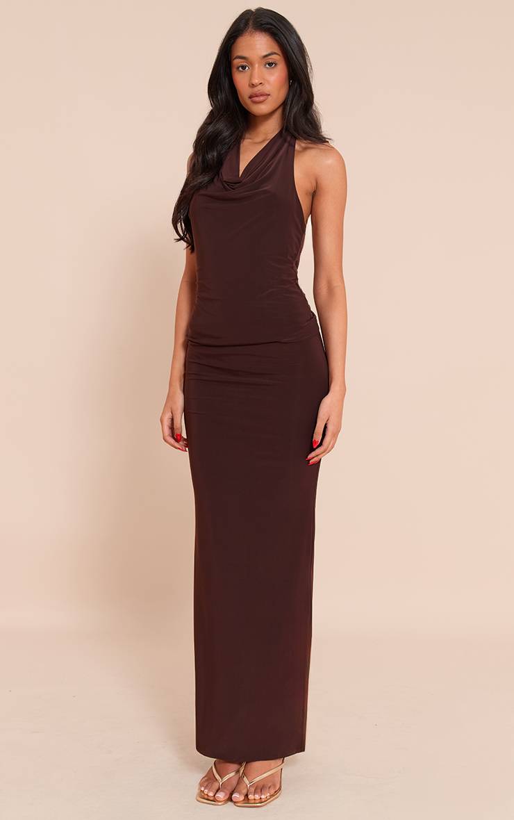 Chocolat Jupe Maxi Taille Mi-haute Sculptante Mate Pour Grandes Tailles