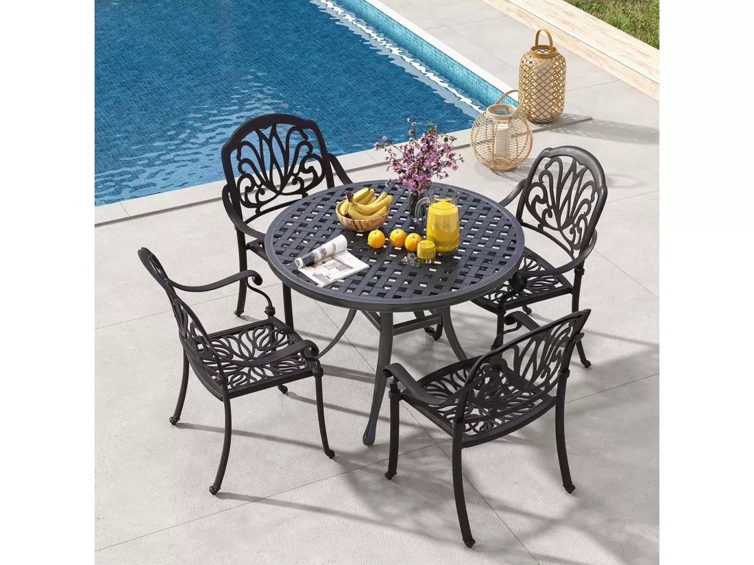 Lot de 2 Chaises de Jardin en Fonte d’Aluminium, Chaises de Biatro avec Accoudoirs, Chaise Salon de Jardin Empilable, pour Terrasse, Balcon, Cour (Bronze, en Fleur)