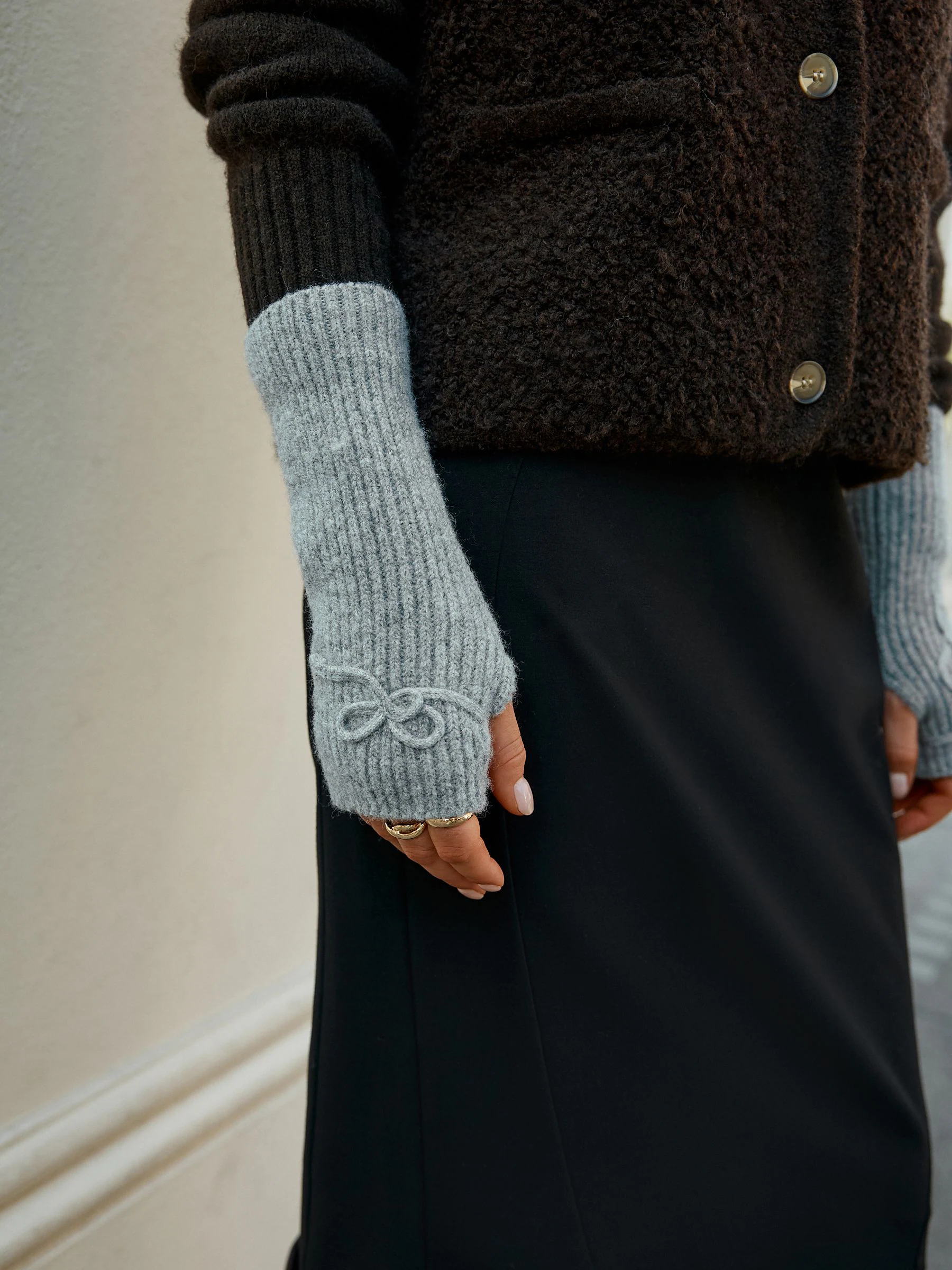 Bow Detail Grey - Handwarmers Gloves