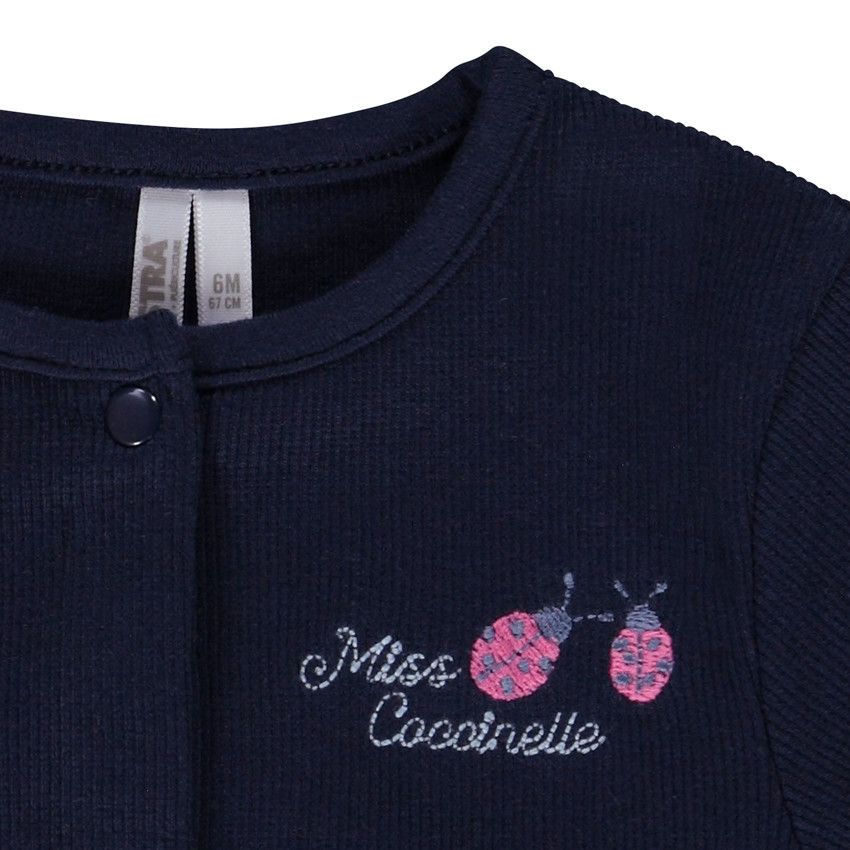 Ensemble 3 pièces cardigan + tunique + caleçon avec broderies coccinelle pour bébé fille - Bleu marine