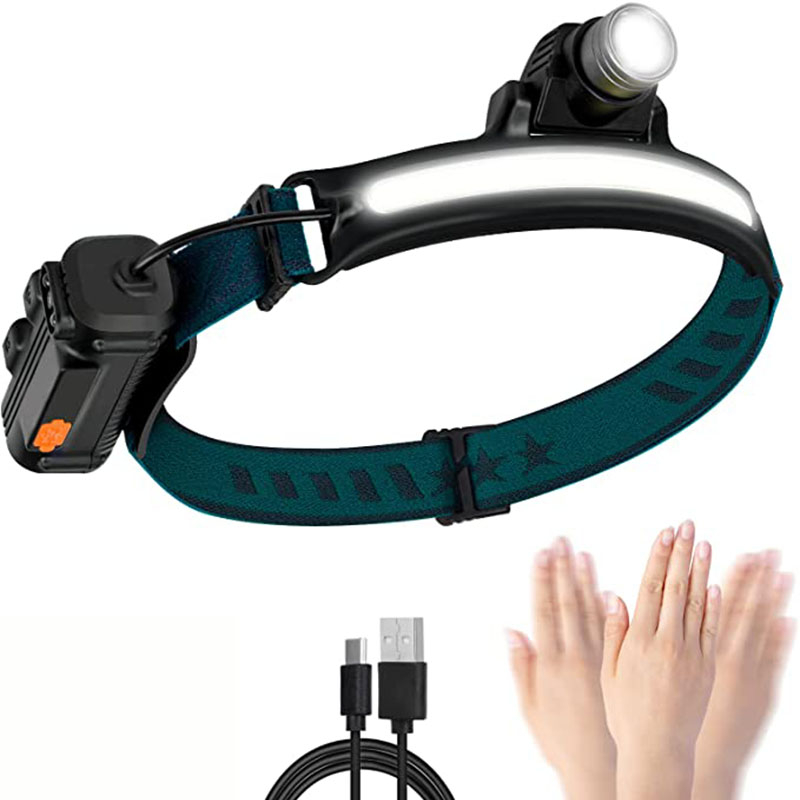 2000 Lumen Outdoor Running Stirnlampe COB LED Kopflampe IPX65 zum Wandern / Joggen / Radfahren mit 6 Leuchtmodi (2000mAh) - Blau / Schwarz