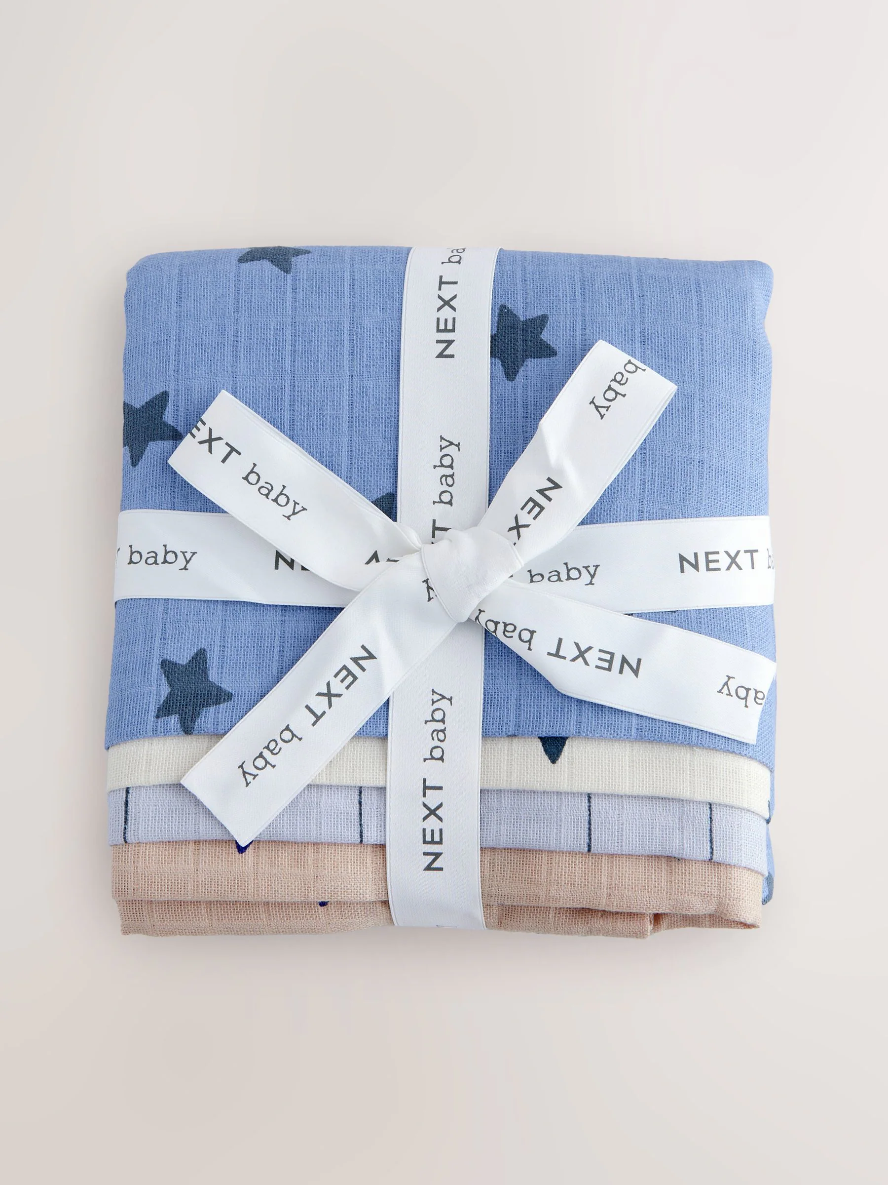 Blauw/Lichtbruin Ster - Set van 4 mousseline babydoekjes