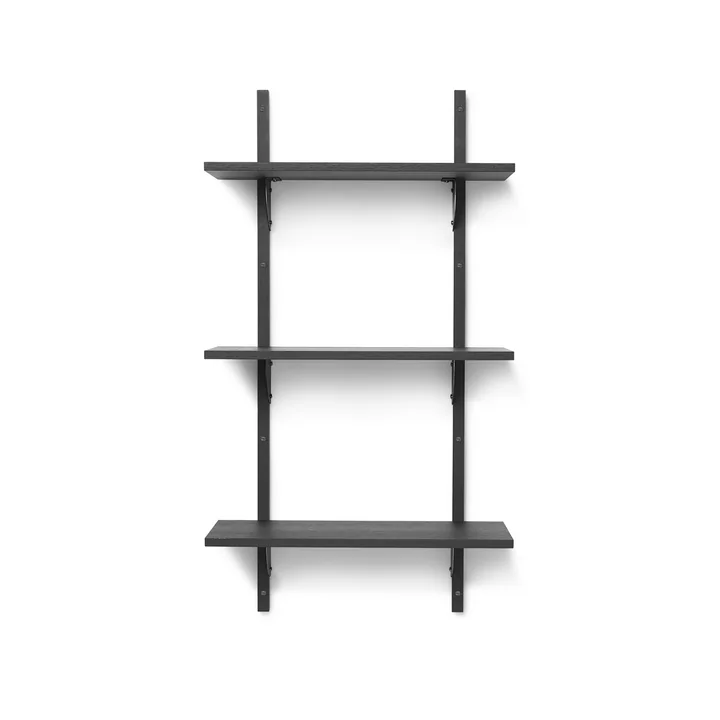 Ferm Living - Sector Wandregal triple, 54 cm, Esche schwarz / Messing schwarz
