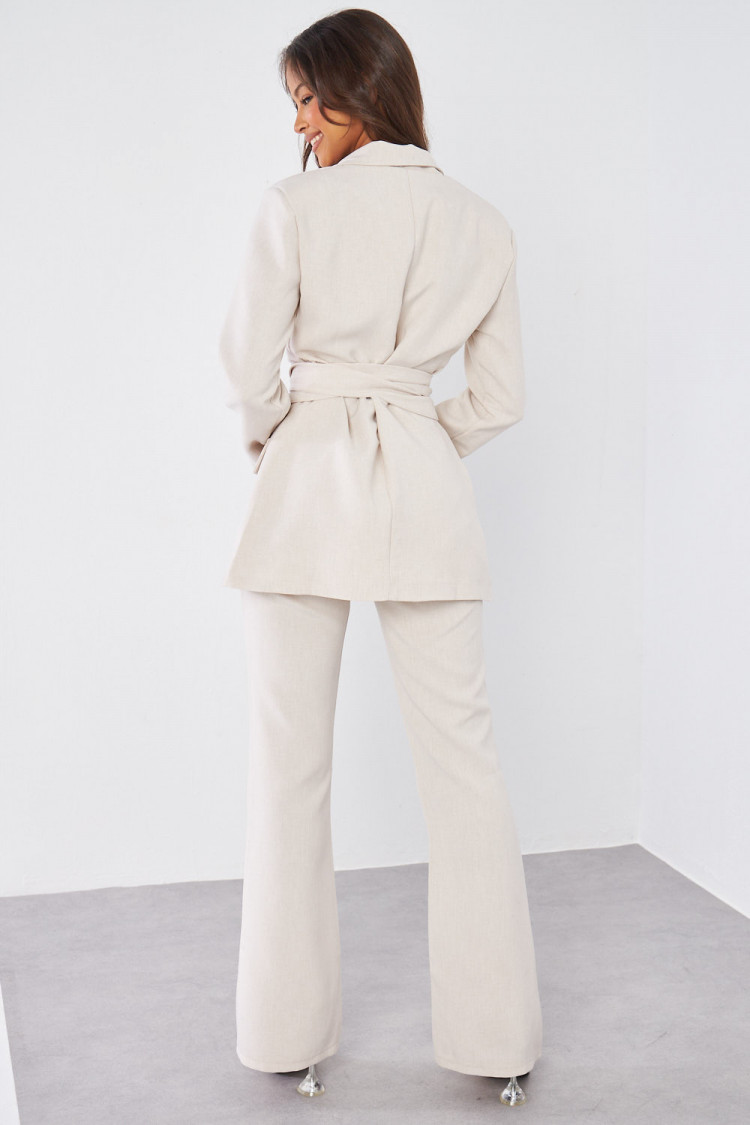 Ensemble 2 pièces blazer + pantalon tailleur beige chiné