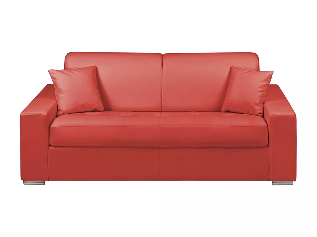 Canapé 3 places convertible express en simili EMIR - Rouge - Couchage à lattes larges 140 cm - Matelas 14 cm