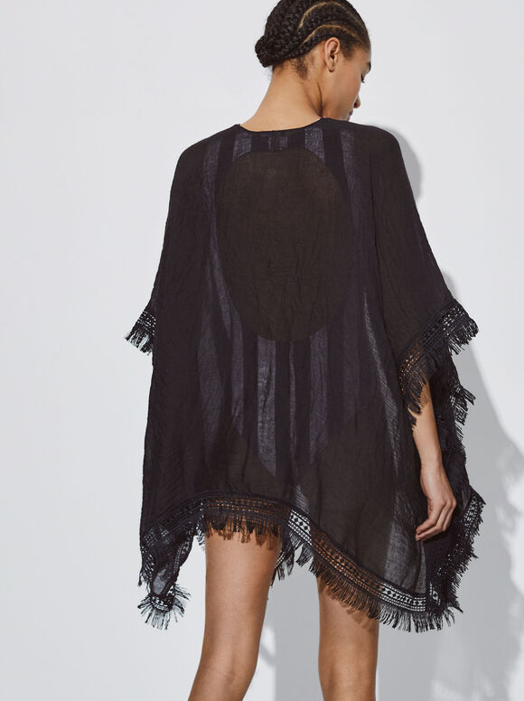Caftan com franjas - Preto