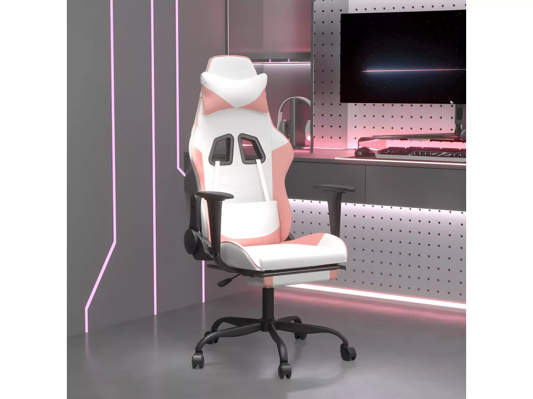 Chaise de jeu de massage avec repose-pied Blanc rose Similicuir