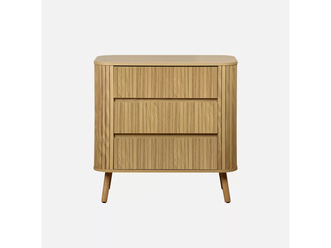 Commode 3 tiroirs. décor strié naturel. L 80x P 45 H 80cm