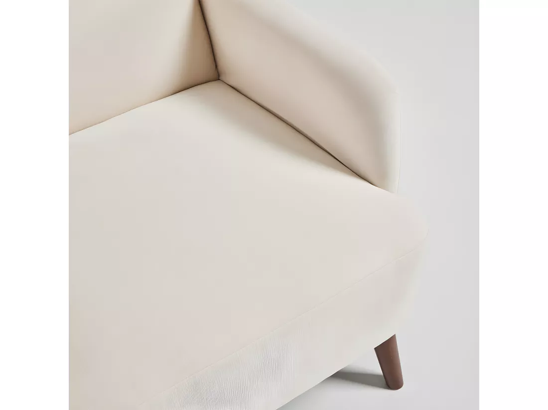 Brooks - Fauteuil rétro en tissu chenille pieds bois foncé - Écru