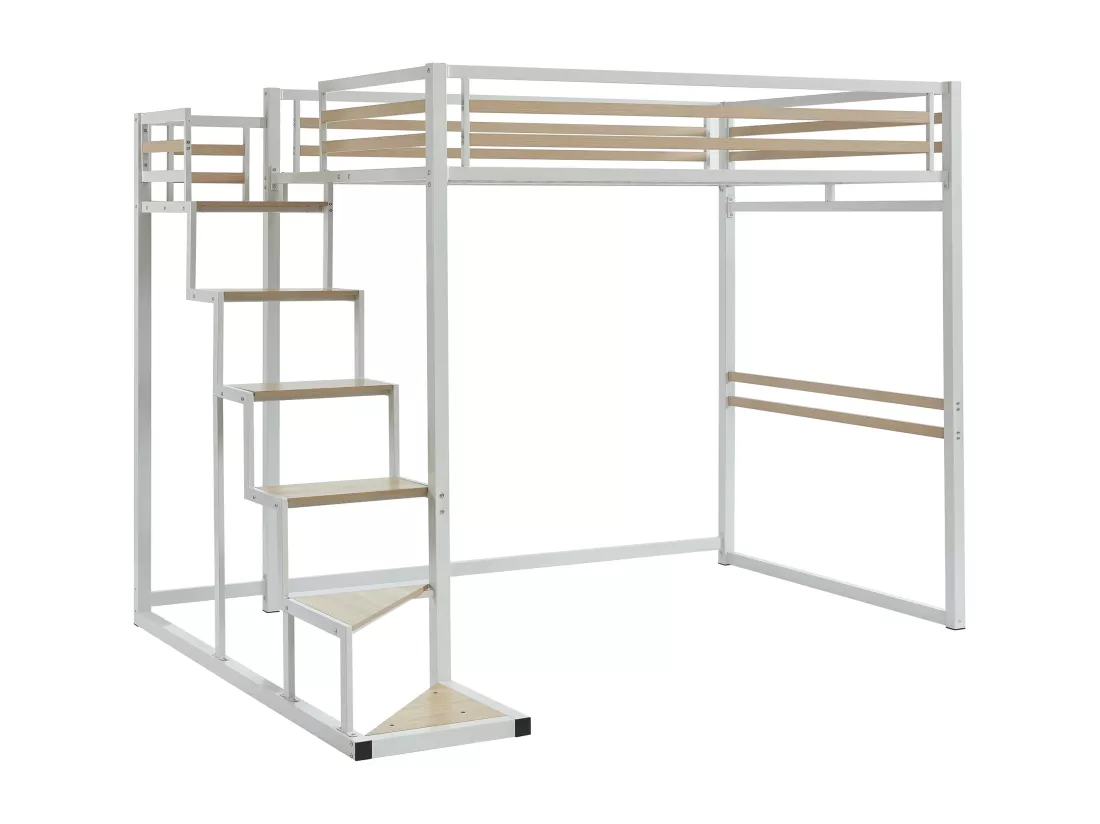Lit mezzanine 140 x 200 cm - Métal et MDF - Blanc - JOGUI