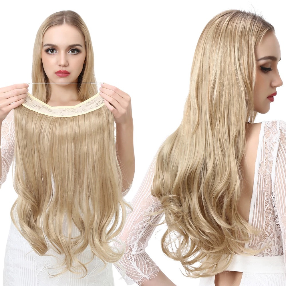 (55cm) Kunsthaar Extensions Halo-Haarverlängerung ohne Clip - Dunkelbraun