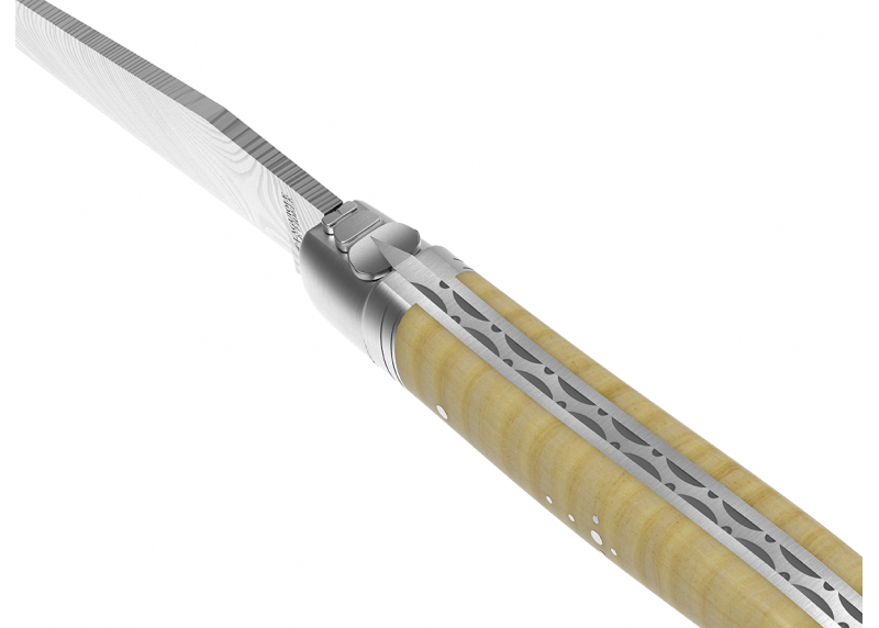Couteau Laguiole collection damas avec un manche en érable onde et 2 mitres en acier inoxydable