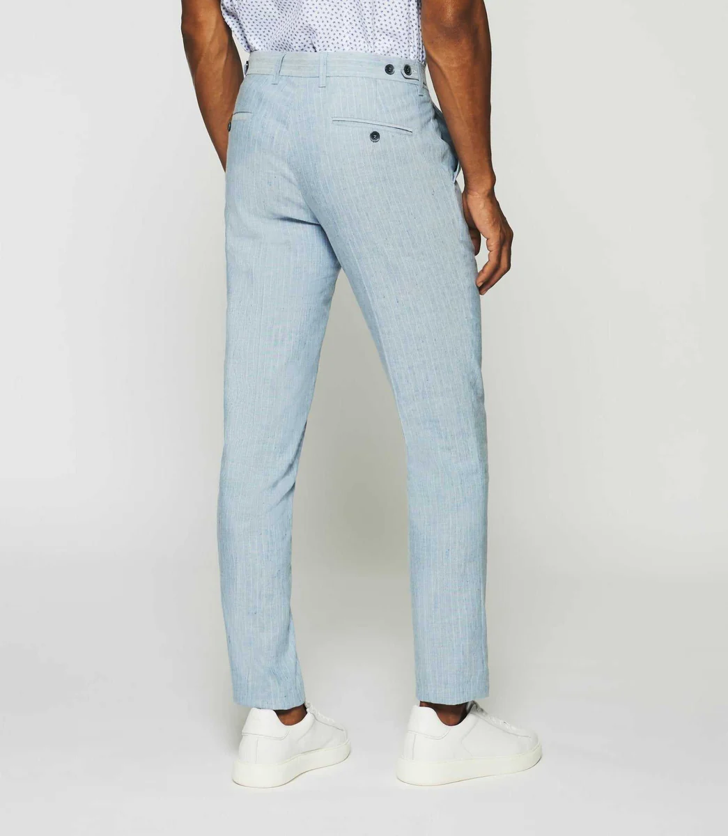 Pantalon chino à rayures en lin bleu ciel PLAISANCE