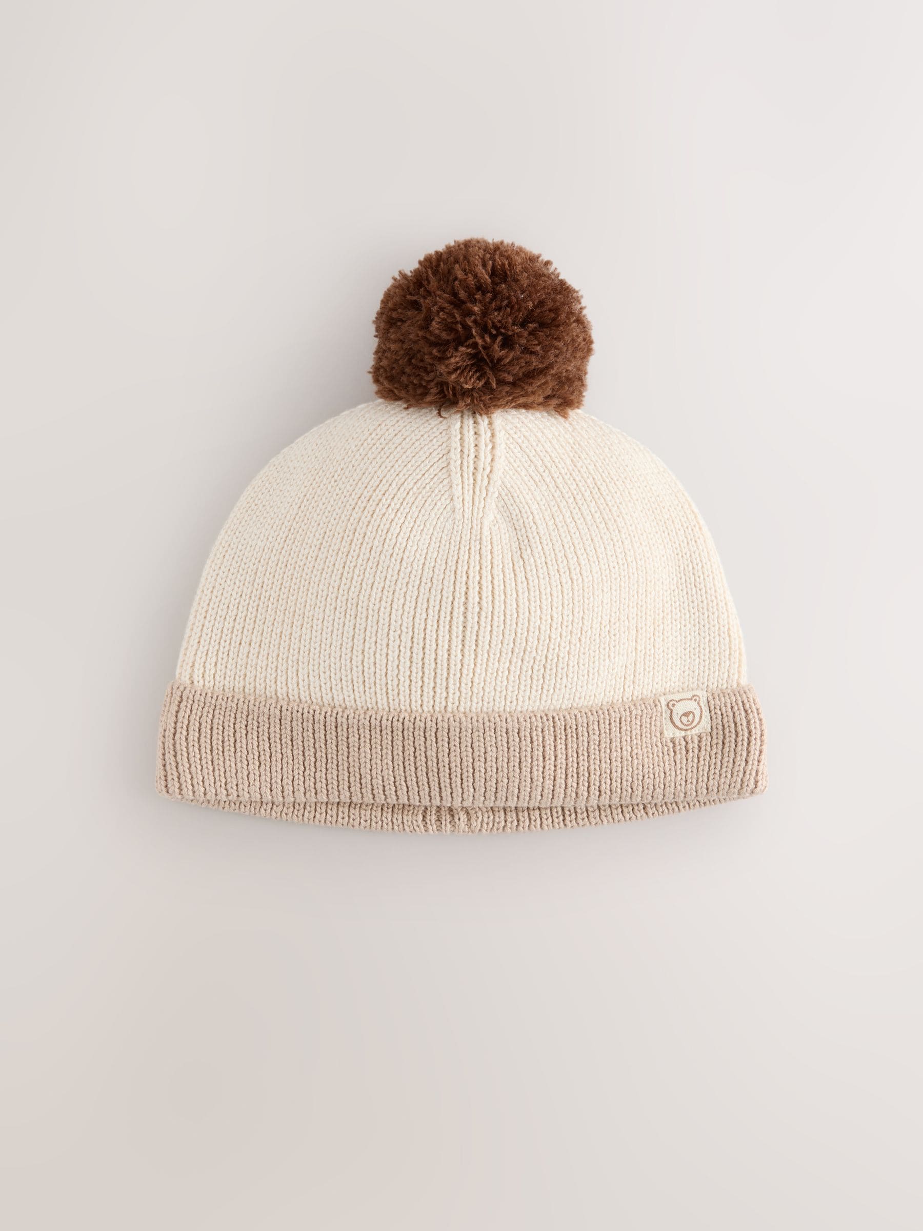 Naturel tonale - Gebreide babybeanie met pompon