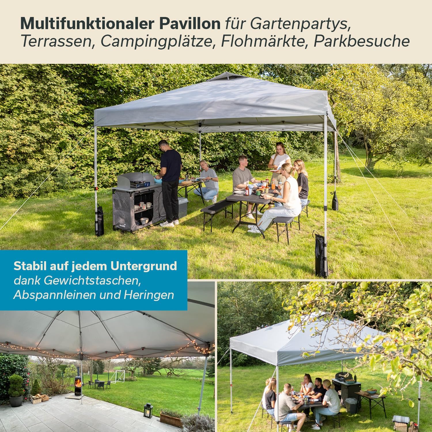 Skandika Pavillon Solvorn 3,6 x 3,6 m | patentierter Einhand-Mechanismus, Pop Up Faltpavillon mit Stahlgestell, UV-Schutz 50+, wetterfest, feuerfest CPAI-84, 3 m Höhe, Partyzelt | Garten, Camping