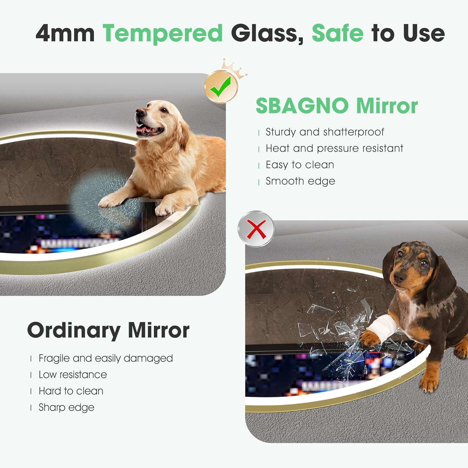 S'bagno Badspiegel mit Beleuchtung 80cm, Spiegel Rund mit Beleuchtung mit Aluminiumrahmen, Entfoggen, 3000-6500K, HD-Gehärtetes Glas, IP44 Bad Spiegel mit Licht Memory-Funktion, Gold