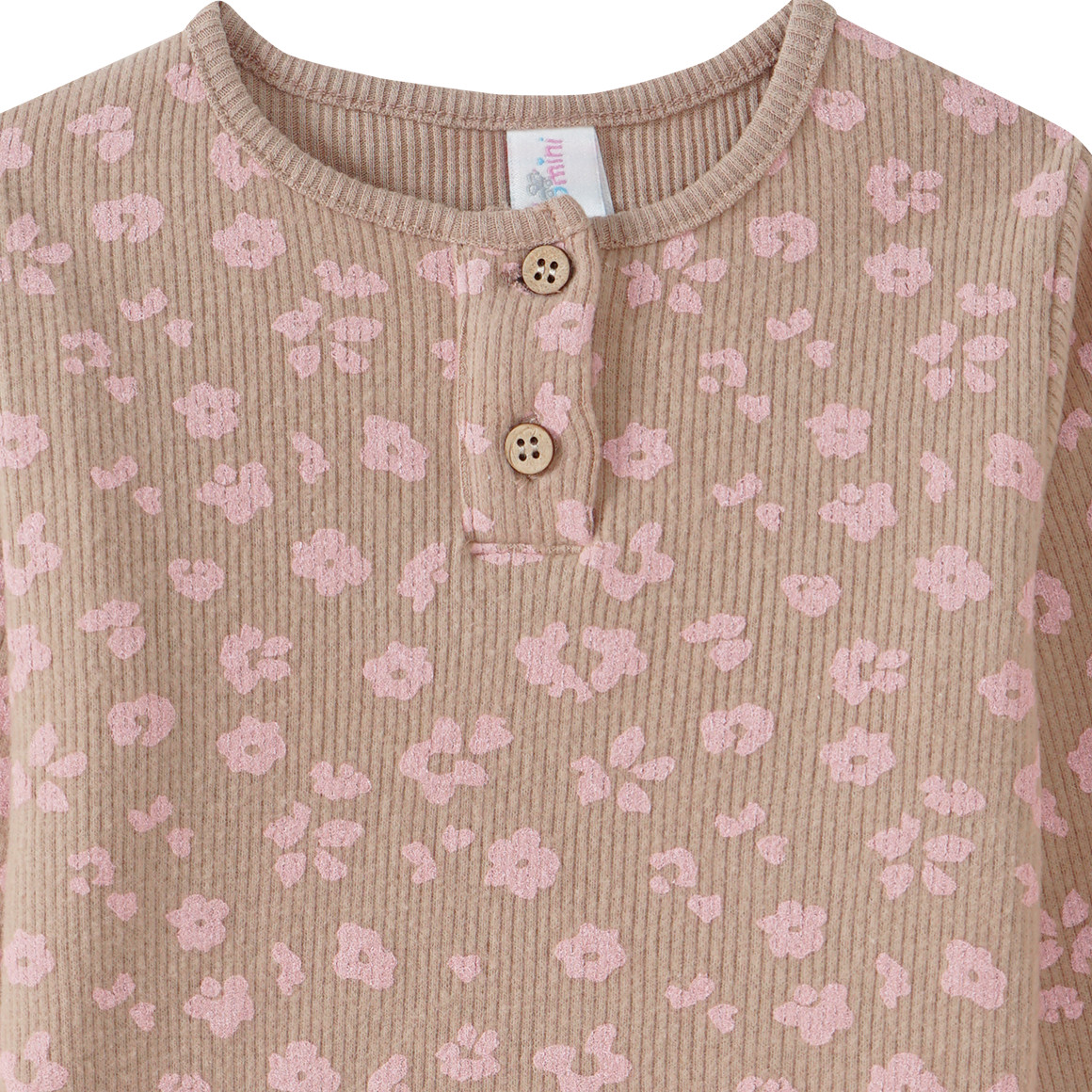 Topomini Baby Langarmshirt mit Ripp-Struktur hellbraun / rosa