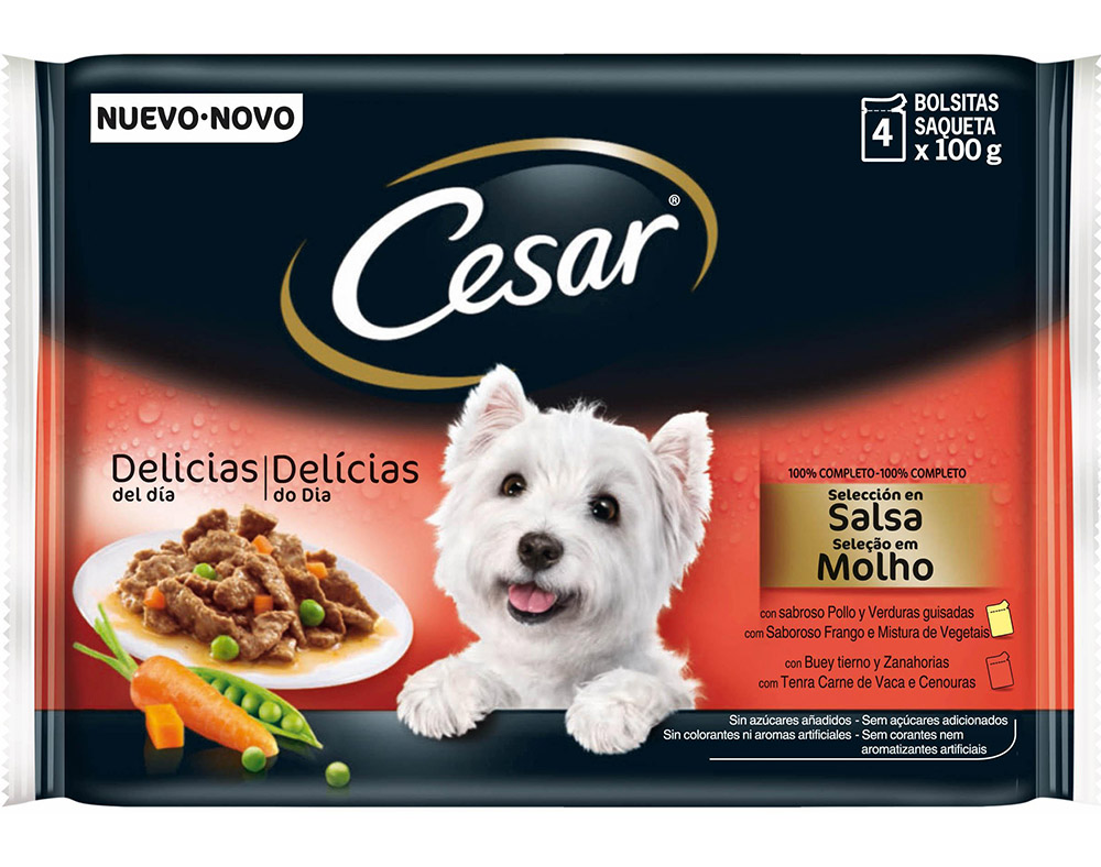 COMIDA HÚMIDA PARA CÃO CESAR SAQUETAS SELEÇÃO MOLHO 4X100G