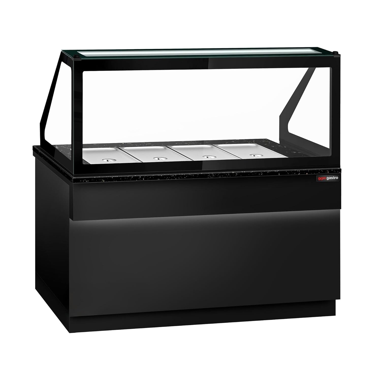 GGM Gastro | SAE150G-S | Saladette TORONTO - 1500mm - schwarze Front - 2 Türen - für 4x GN 1/1 - schwarze Granit-Arbeitsplatte