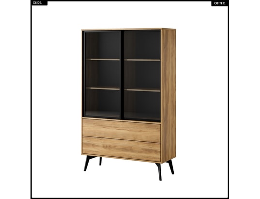 OTITEC - Armoire vitrine - l.100 x h.165 x p.39 cm - clide - chêne