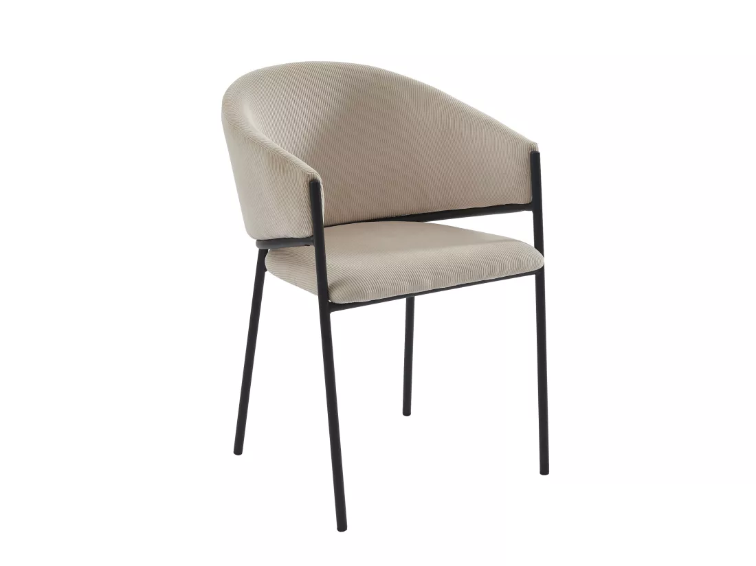 Lot de 6 chaises avec accoudoirs en velours côtelé et métal noir - Crème - ORDIDA de Pascal MORABITO
