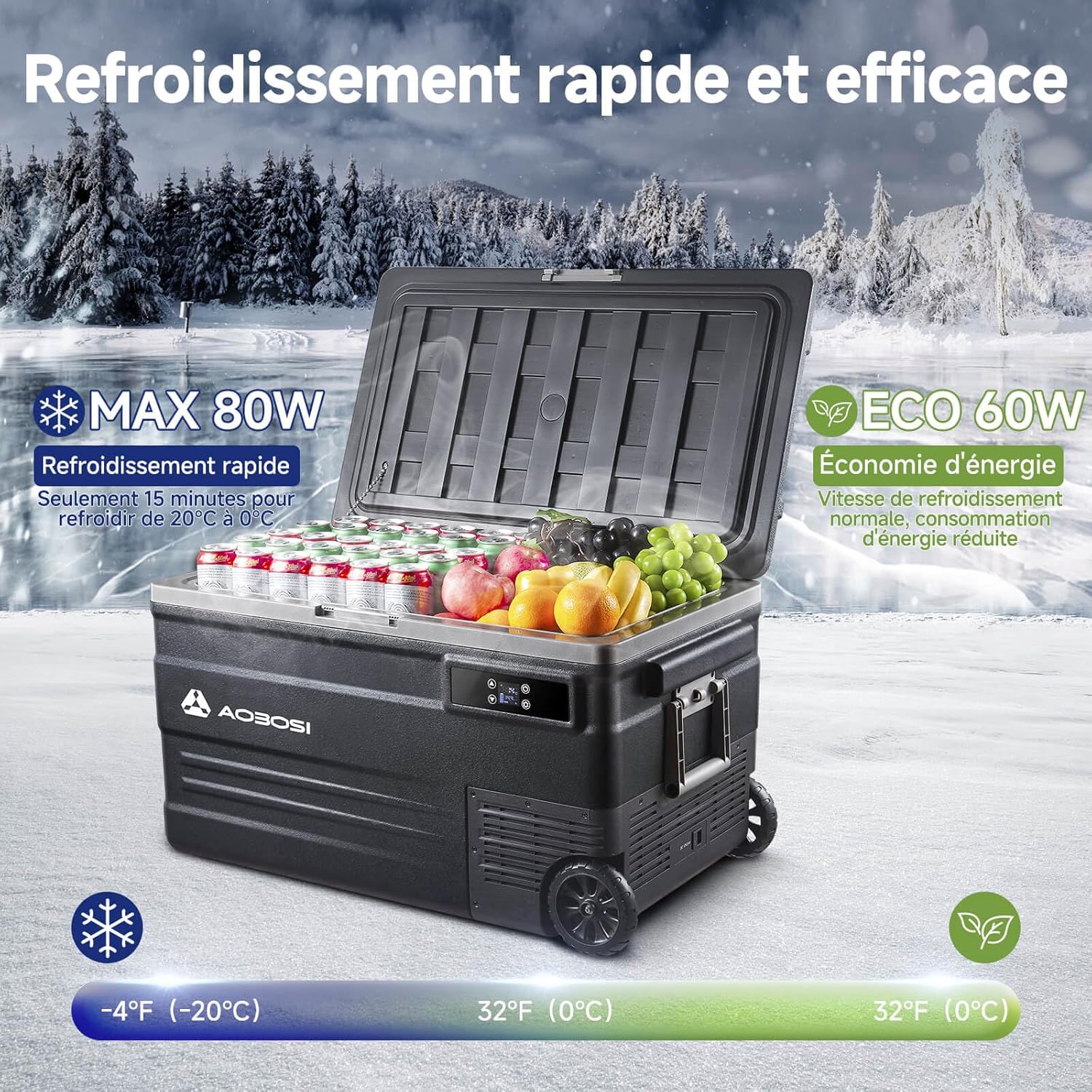 AAOBOSI 45L Glacière à Compresseur, Glaciere Électrique -20℃ à 20℃, Frigo Camion APP&Bouton Contrôle, 12/24V DC et 100-240V AC Glaciere Camping Pour Voiture, Camion, Bateau et Prise De Courant