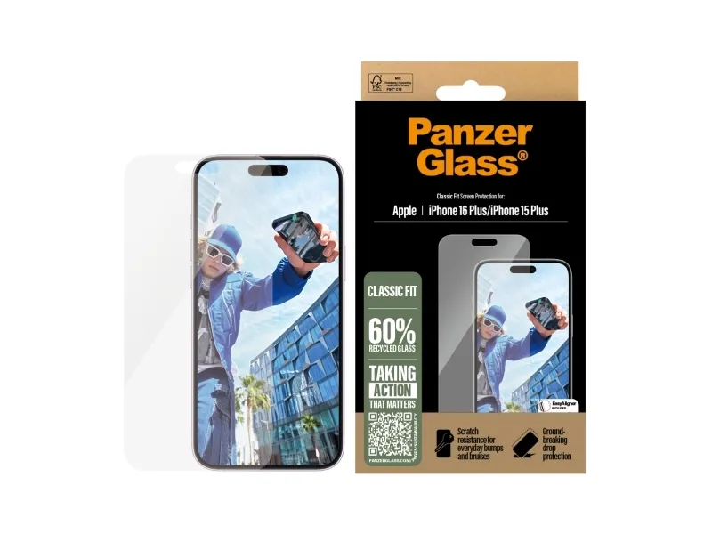 PanzerGlass - Skærmbeskytter for mobiltelefon - klassisk pasform - glas - for Apple iPhone 15 Plus, 16 Plus