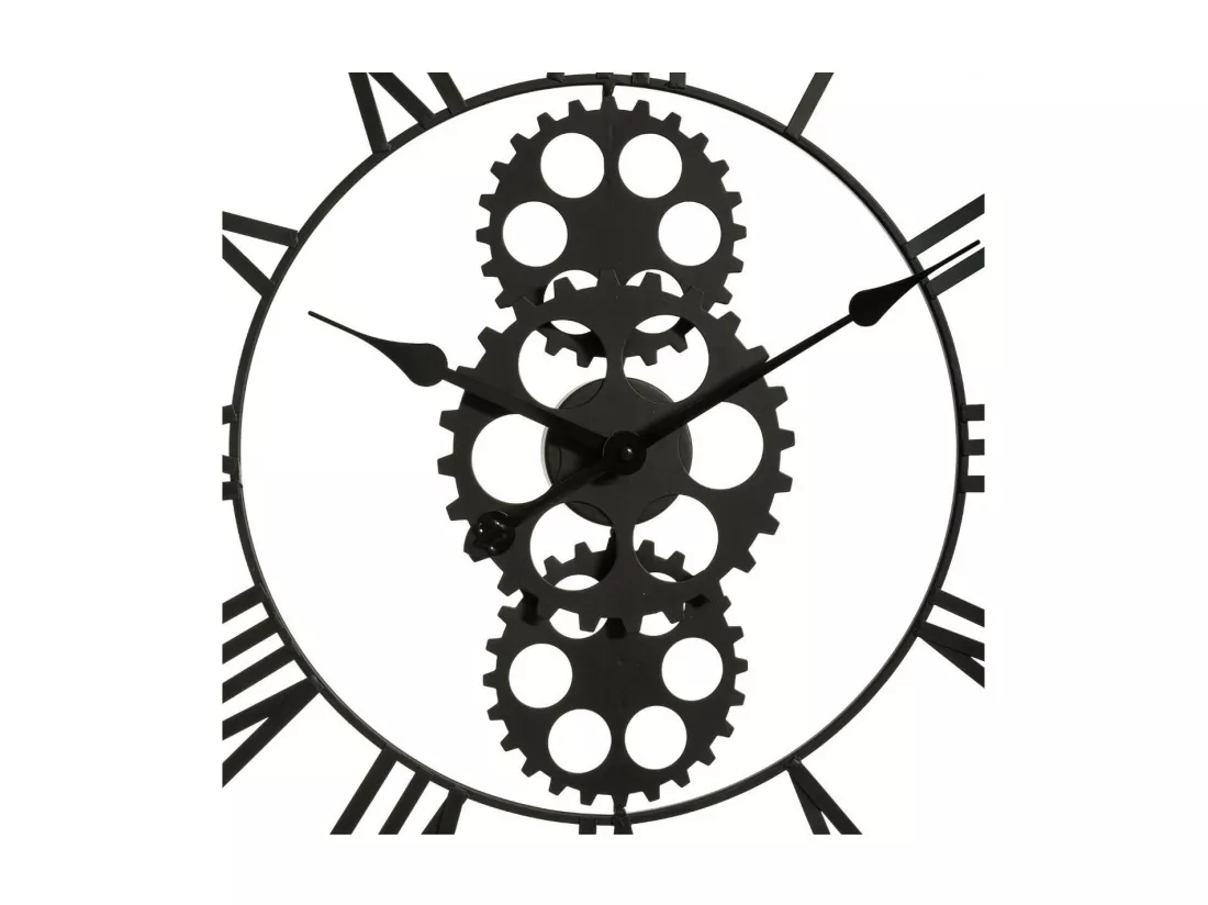 Grande Pendule murale en bois et métal industriel D 70 cm