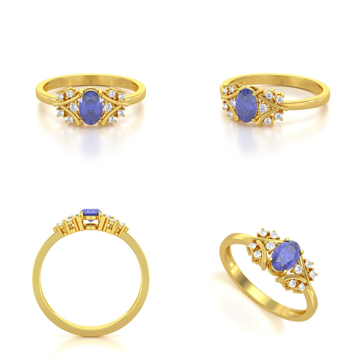 Bague ADEN Or 585 Jaune Tanzanite et diamants 1.556grs