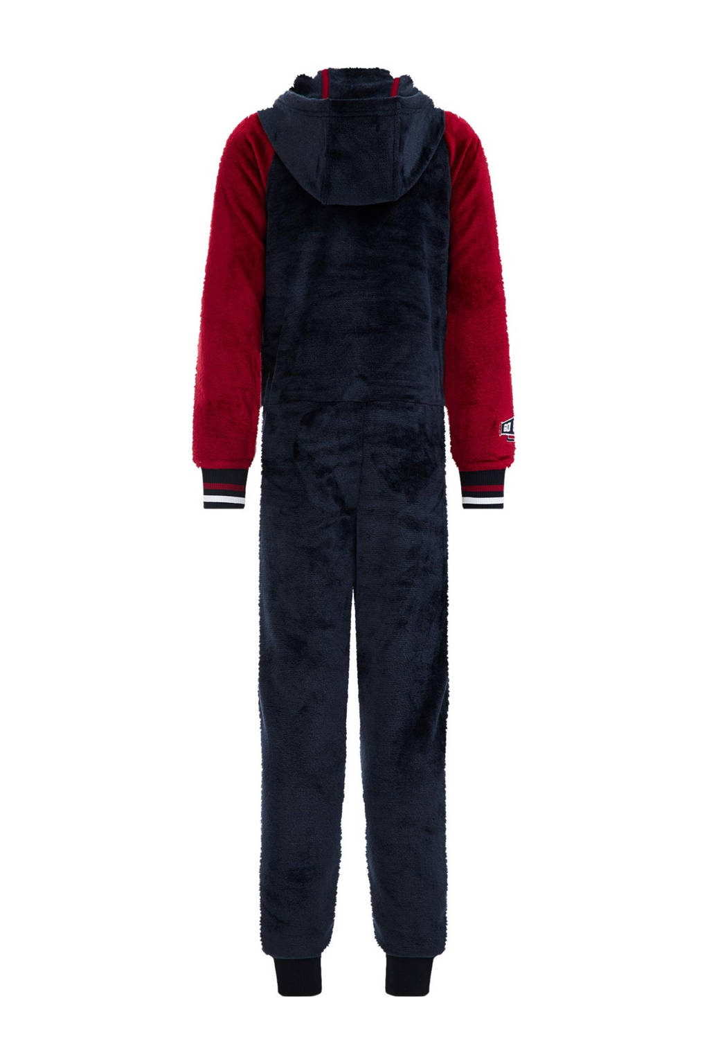 WE Fashion fleece onesie donkerblauw/rood